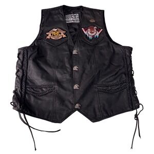Harley Vintage Biker Leather Vest Motorcycle Patches‎ Embellished Biker-core 48